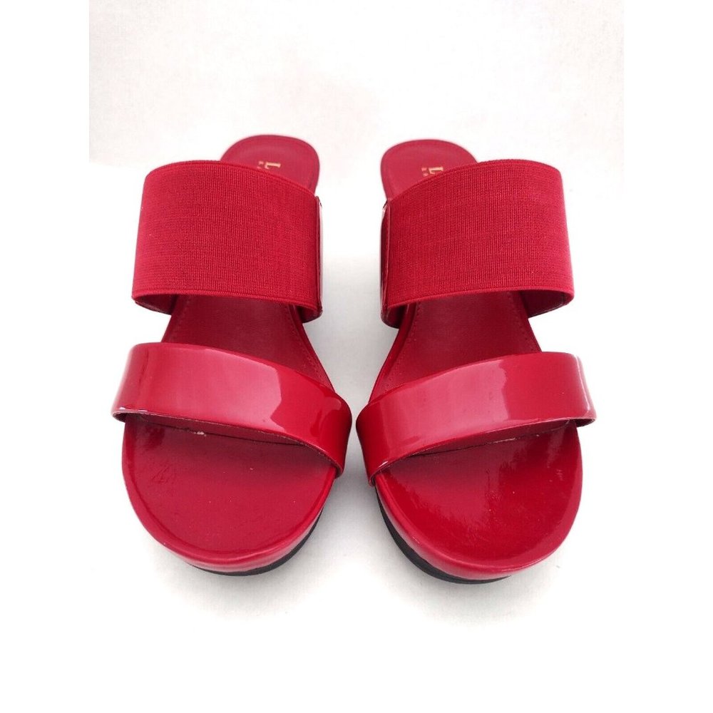 Lauren Ralph Lauren Rhianna Wedge Heels Size 5.5 B Red Slide Leather Sandals - Picture 3 of 10